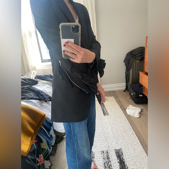 Preen Black Blazer with zip and ruffle detail on sleeves Size Small (US 4-6) - Picture 3 of 8